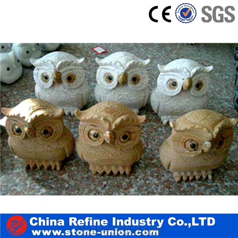 Cute Owl Granite Sculpture,Yellow Animal Statues