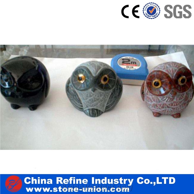 Cute Owl Granite Sculpture,Yellow Animal Statues