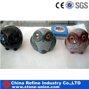 Cute Owl Granite Sculpture,Yellow Animal Statues