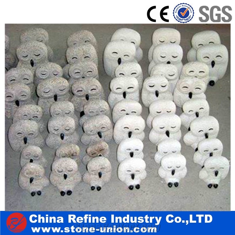 Cute Owl Granite Sculpture,Yellow Animal Statues