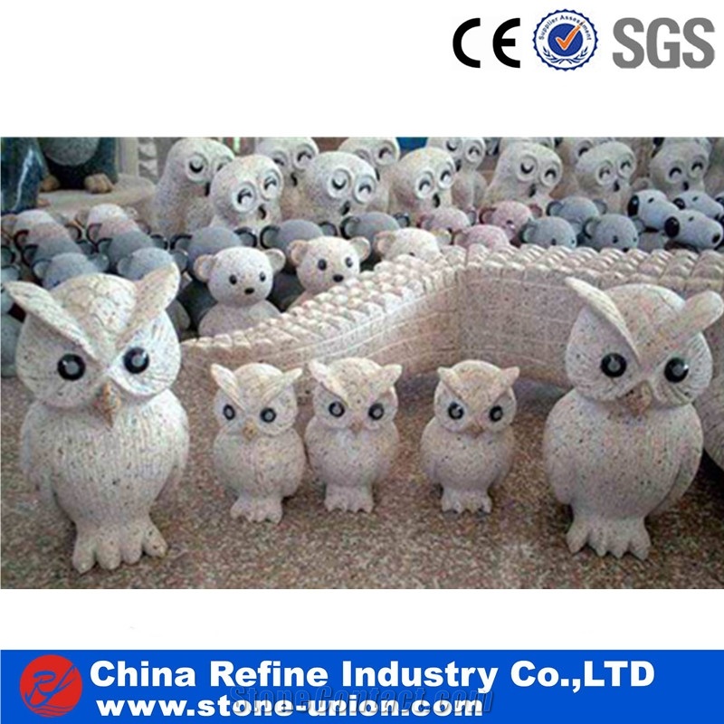 Cute Owl Granite Sculpture,Yellow Animal Statues