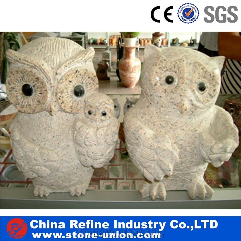 Cute Owl Granite Sculpture,Yellow Animal Statues