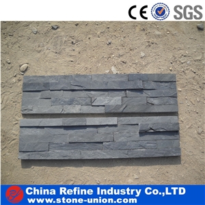 Five Strips Black Slate Stacked Ledge Stone