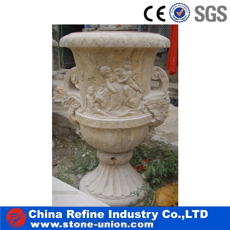 Garden Western Style Yellow Limestone Flowerpots