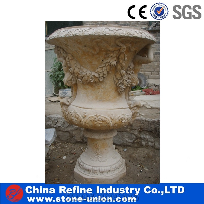 Garden Western Style Yellow Limestone Flowerpots