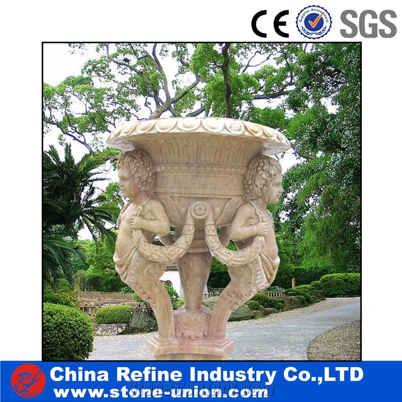 Garden Western Style Yellow Limestone Flowerpots