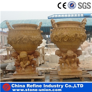 Garden Yellow Beige Limestone Planters,Vase