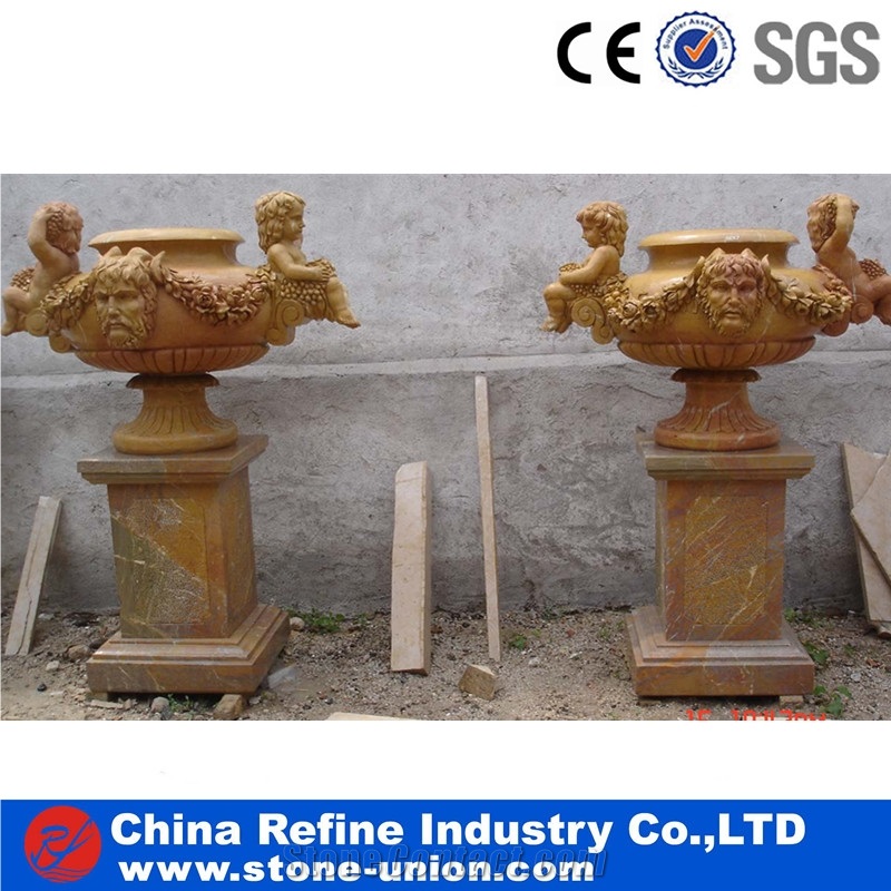 Golden Yellow Marble Flower Pots & Flower Vases