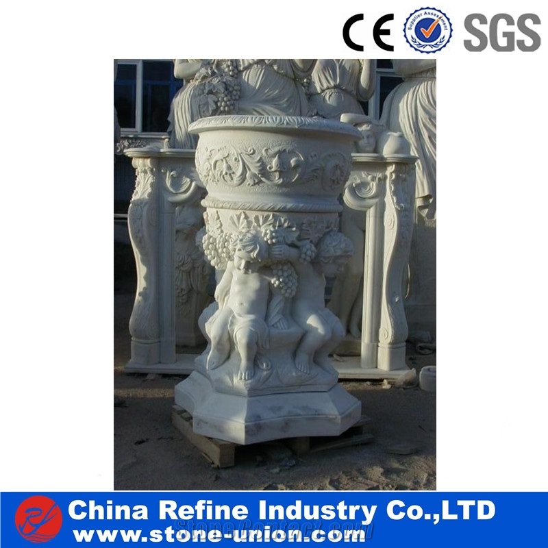 Hand Carved Marble Planters,White Marble Vases