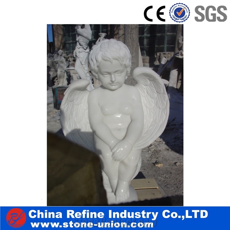 Laughing Buddha Polished White Marble Statues