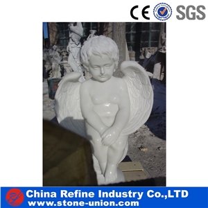 Laughing Buddha Polished White Marble Statues