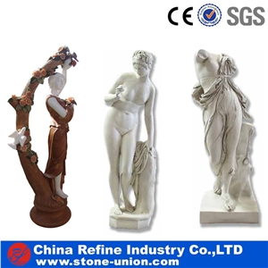 Laughing Buddha Polished White Marble Statues