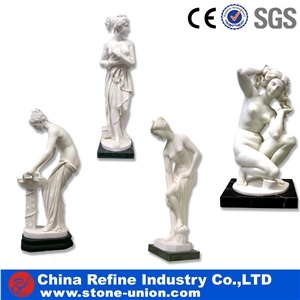 Laughing Buddha Polished White Marble Statues