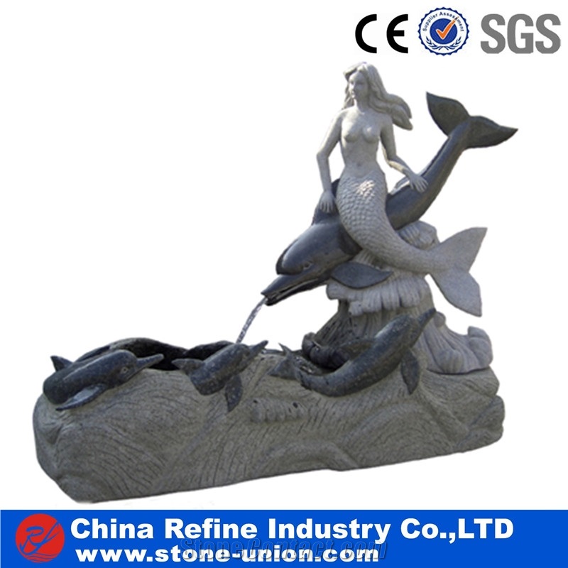 Mermaid Sculptured Carving Granite Fountain Statue