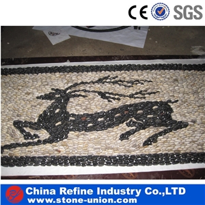 Mixed Color Polished Pebble River Stone On Mesh Mosaic Art Work