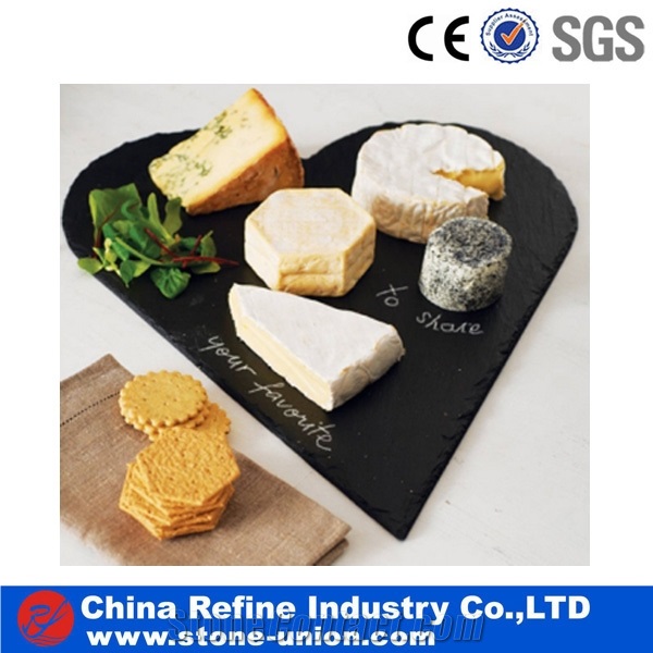 Modern Bar Restaurant Heart Shaped Dinner Black Slate Trays