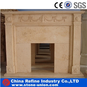 Carved Decorative Natural Beige Marble Fireplace Mantles