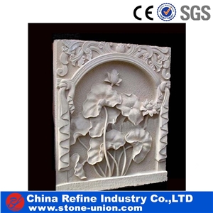 Natural Stone Flower Art Hand Carved Wall Panel