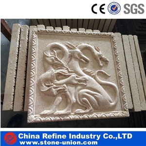 Natural Stone Flower Art Hand Carved Wall Panel
