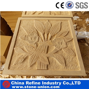 Natural Stone Flower Art Hand Carved Wall Panel