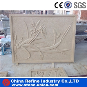 Natural Stone Flower Art Hand Carved Wall Panel