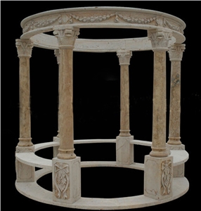 Outdoor Beige Marble Stone Column Gazebo, Garden Pavilion