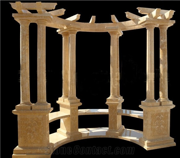 Outdoor Beige Marble Stone Column Gazebo, Garden Pavilion