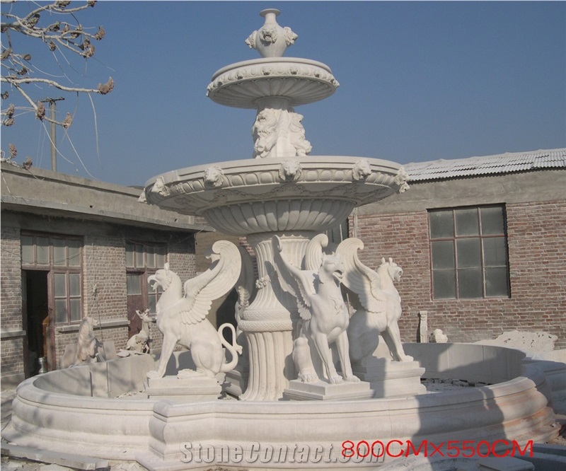 Outdoor Marble Water Fountain Carved With Animals
