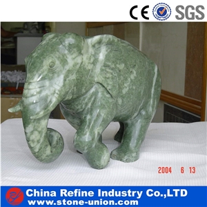 Polished Elephant Animal Green Marble Sculptures
