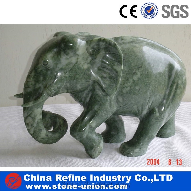Polished Elephant Animal Green Marble Sculptures