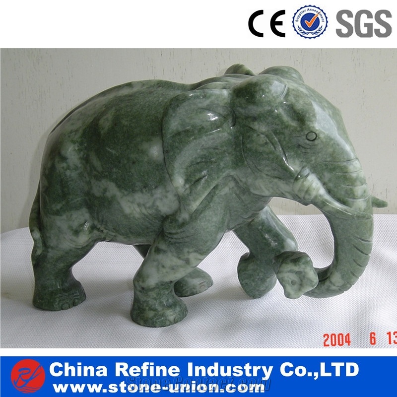 Polished Elephant Animal Green Marble Sculptures