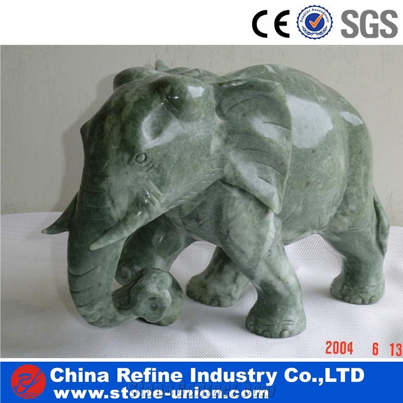 Polished Elephant Animal Green Marble Sculptures