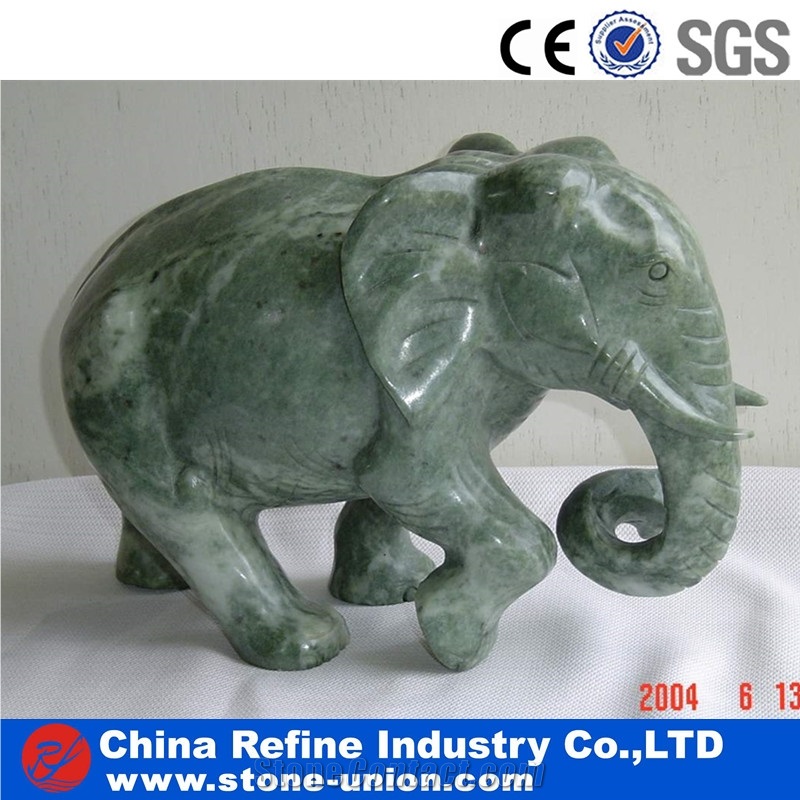 Polished Elephant Animal Green Marble Sculptures