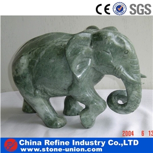 Polished Elephant Animal Green Marble Sculptures