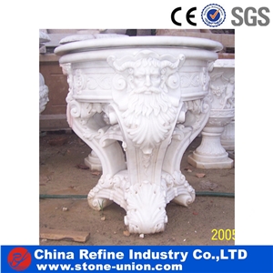 Pure White Marble Hand Carved Flower Pot