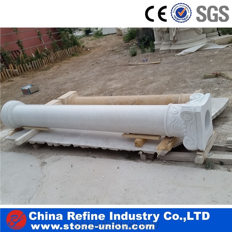 Pure White Marble Hand Carving Craft Columns