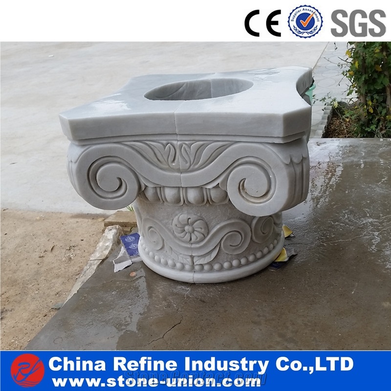 Pure White Marble Hand Carving Craft Columns