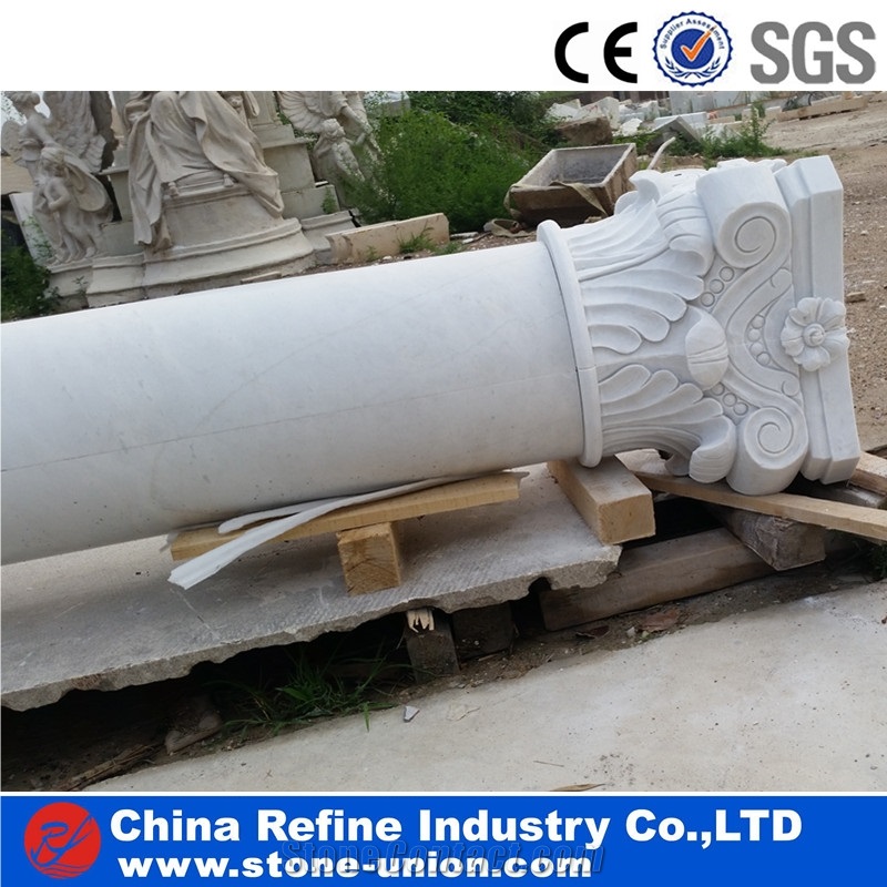 Pure White Marble Hand Carving Craft Columns