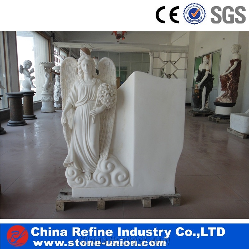 Pure White Marble Monument with Children Statue