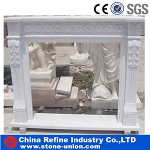 Pure White Marble Sculptured Fireplace Decoration