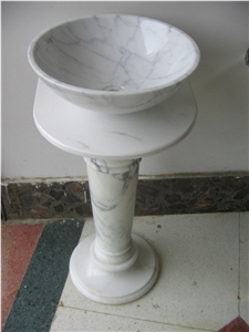 Unique Carrara White Marble Bathroom Round Sinks