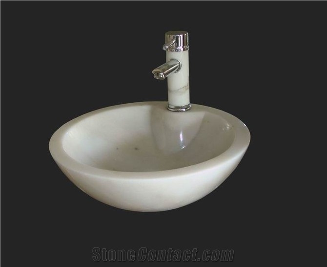 Unique Carrara White Marble Bathroom Round Sinks