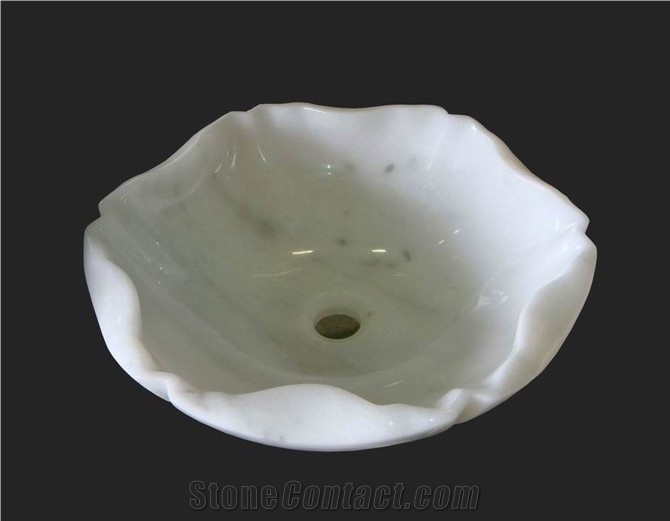 Unique Carrara White Marble Bathroom Round Sinks