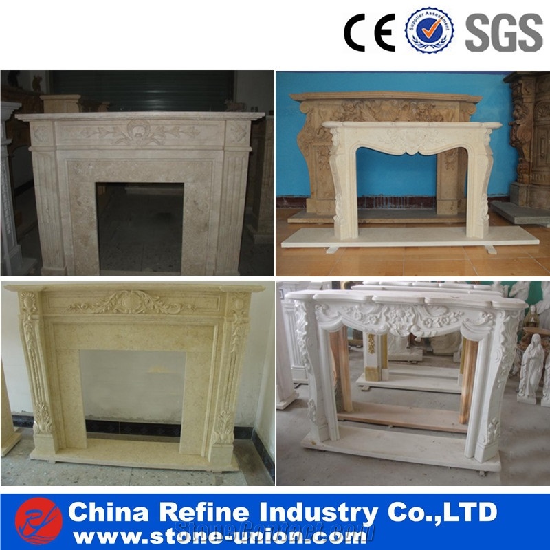 White Marble Sculptured Decorated Fireplace Insert