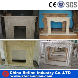 White Marble Sculptured Decorated Fireplace Insert