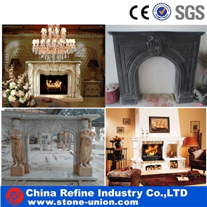 White Marble Sculptured Decorated Fireplace Insert