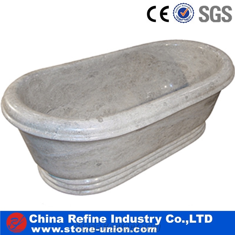 White Polished Marble Round Wash Bathtubs Surround