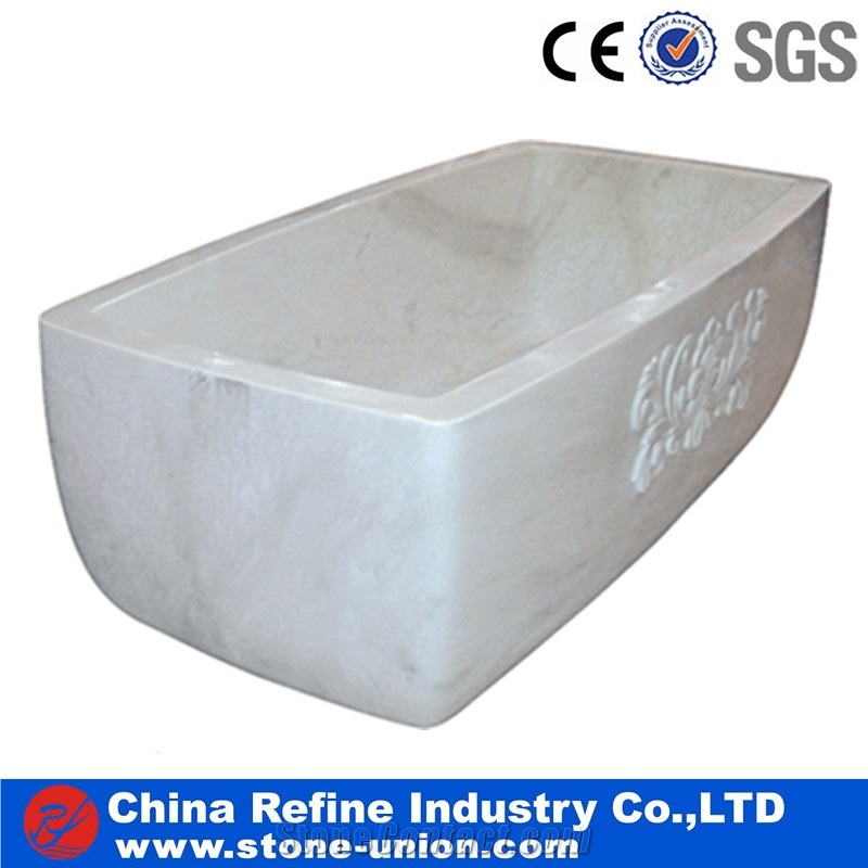 White Polished Marble Round Wash Bathtubs Surround