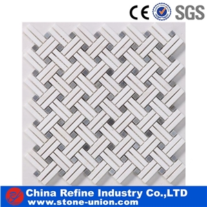 White Strips Water Jet Marble Mosaic Pattern