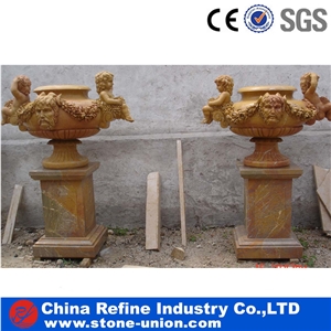 Yellow Chinese Limestone Sculpture Flower Pots